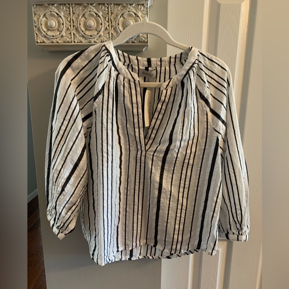 Evereve Wendy Striped Puff Sleeve Blouse NWT - XS